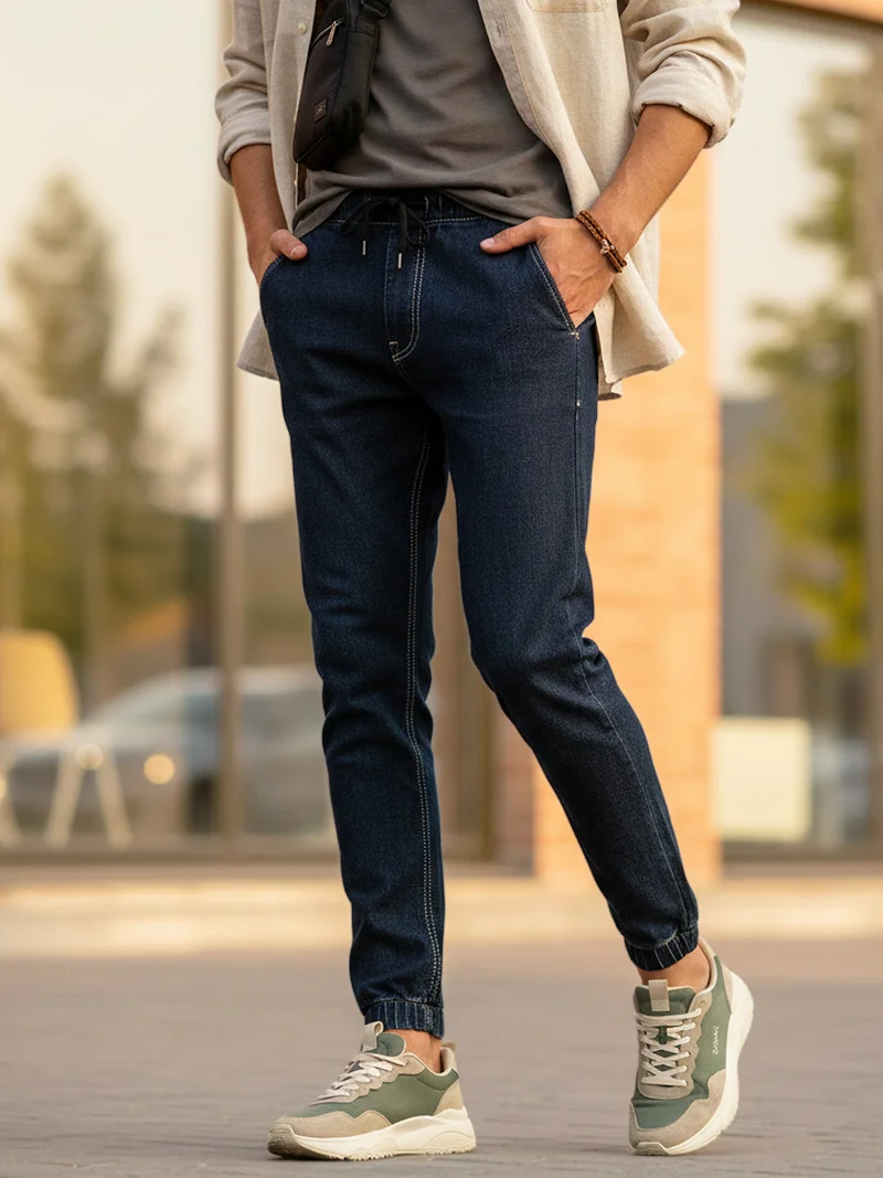 Urbano Fashion Men's Dark Blue Jogger Jeans Slim Fit Stretch